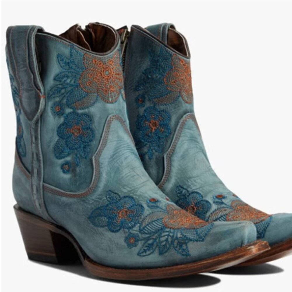Corral Circle G Women's Flower Embroidered Ankle Western Booties - Blue - Picture 8 of 8